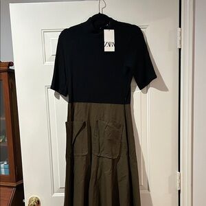Zara Black and Olive Two-Tone Dress